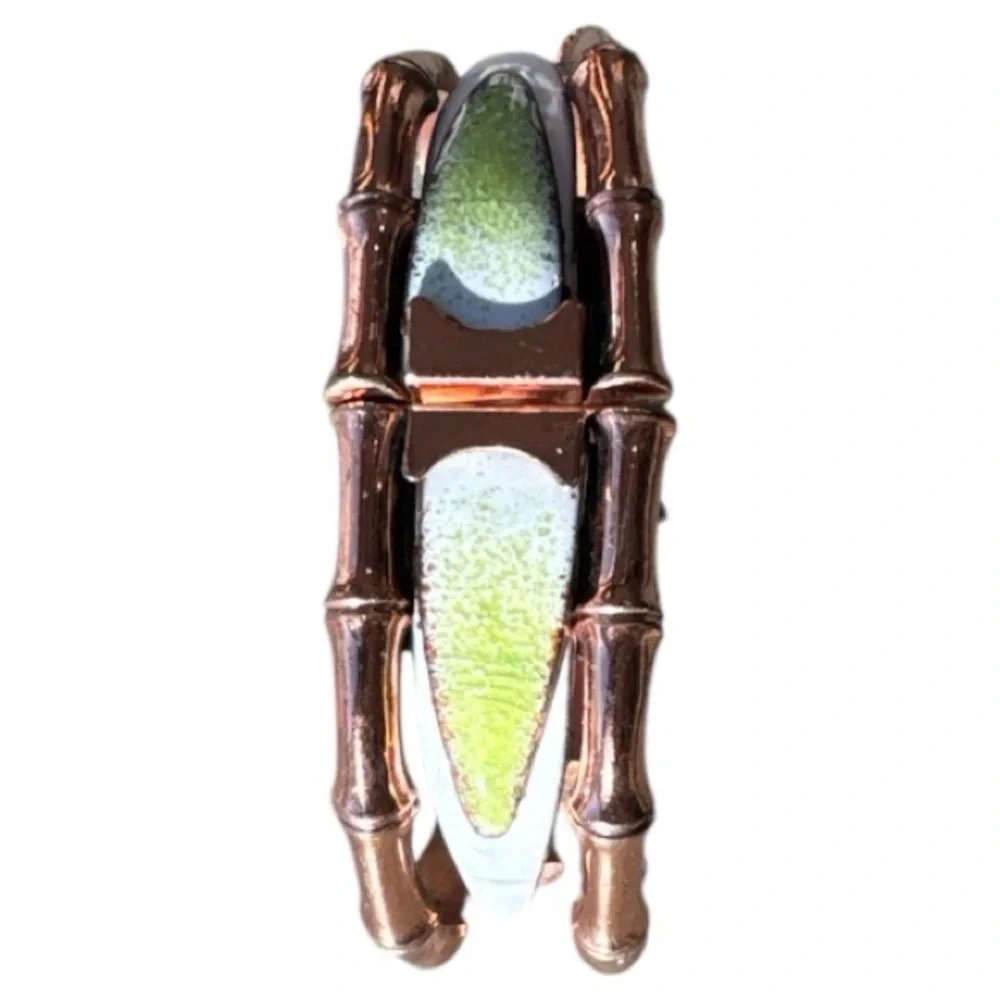 VTG MCM Matisse Renoir Copper Enamel Gold, Green, White Bamboo-Inspired Bracelet